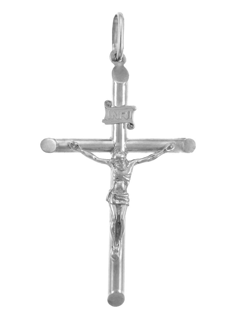 Gold Tubular Cross Charm Catholic Crucifix Pendant Necklace, view 4