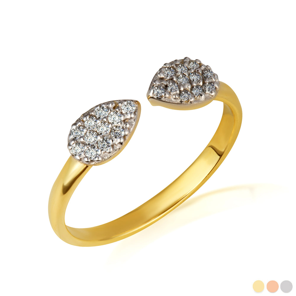 Gold Twin Pear Diamond Studded Band Ring