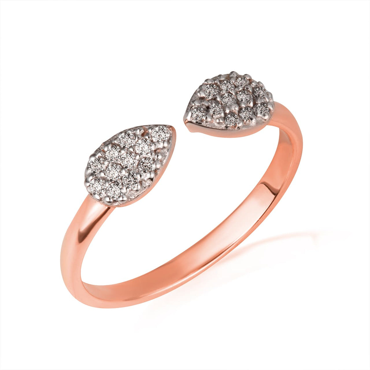 Gold Twin Pear Diamond Studded Band Ring, view 3