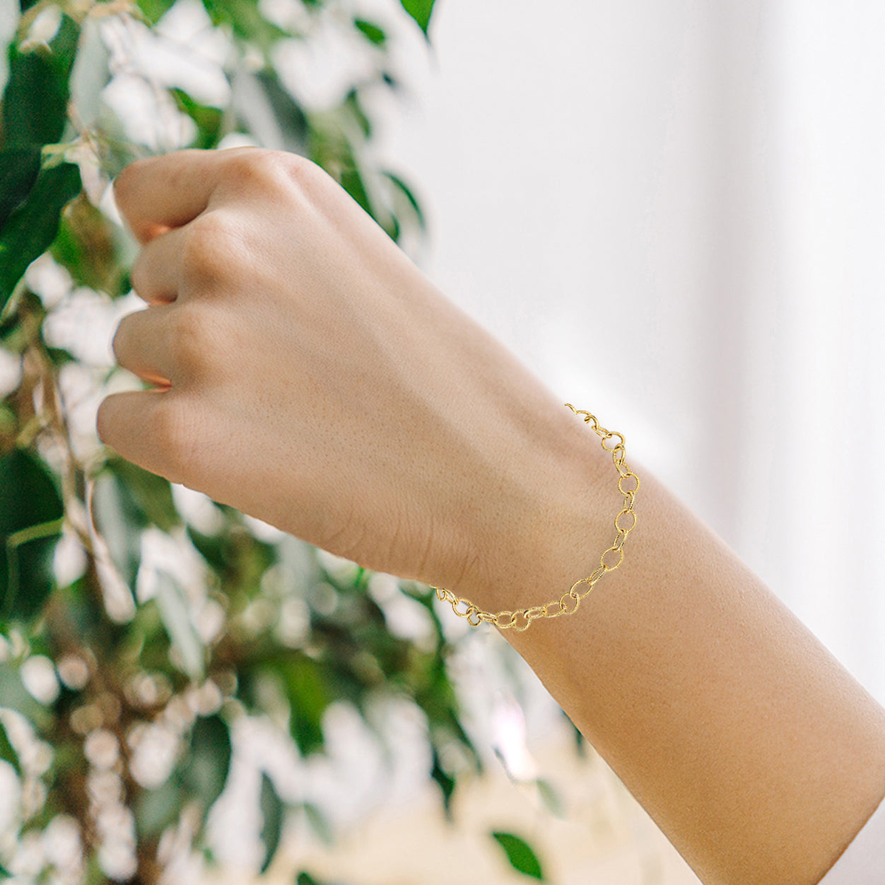 Gold Twisted Oval Rope Chain Link Bracelet, view 2
