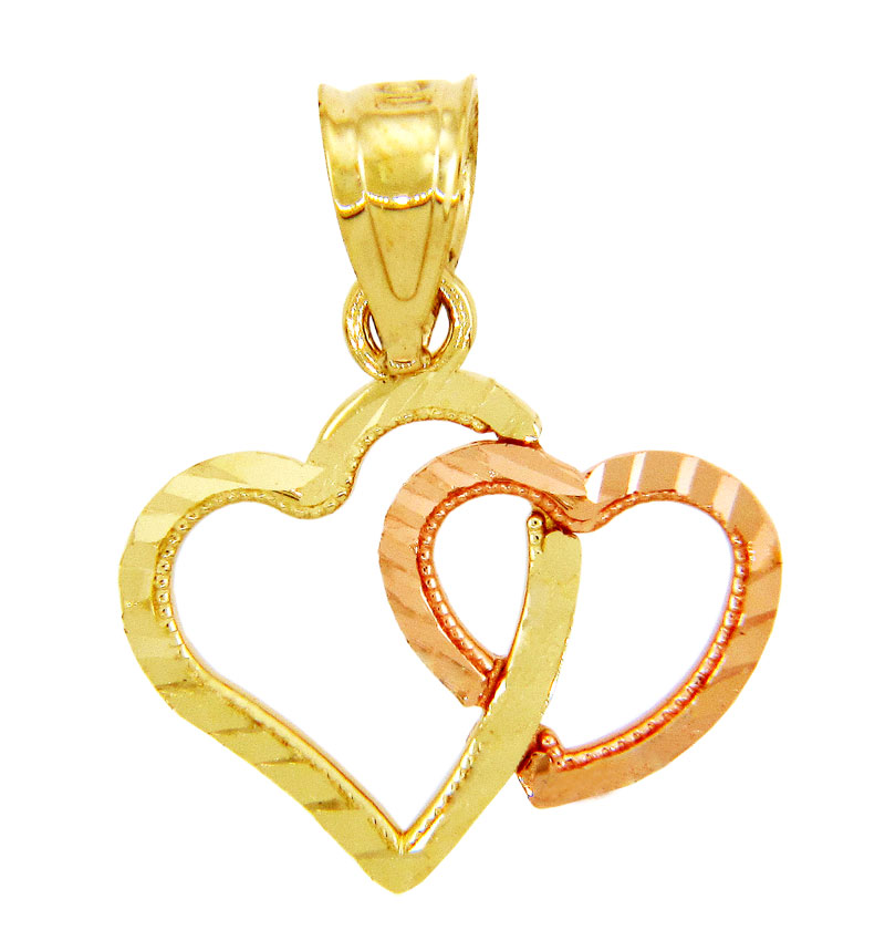 Gold Two Heart Hug Pendant in Two-Tone