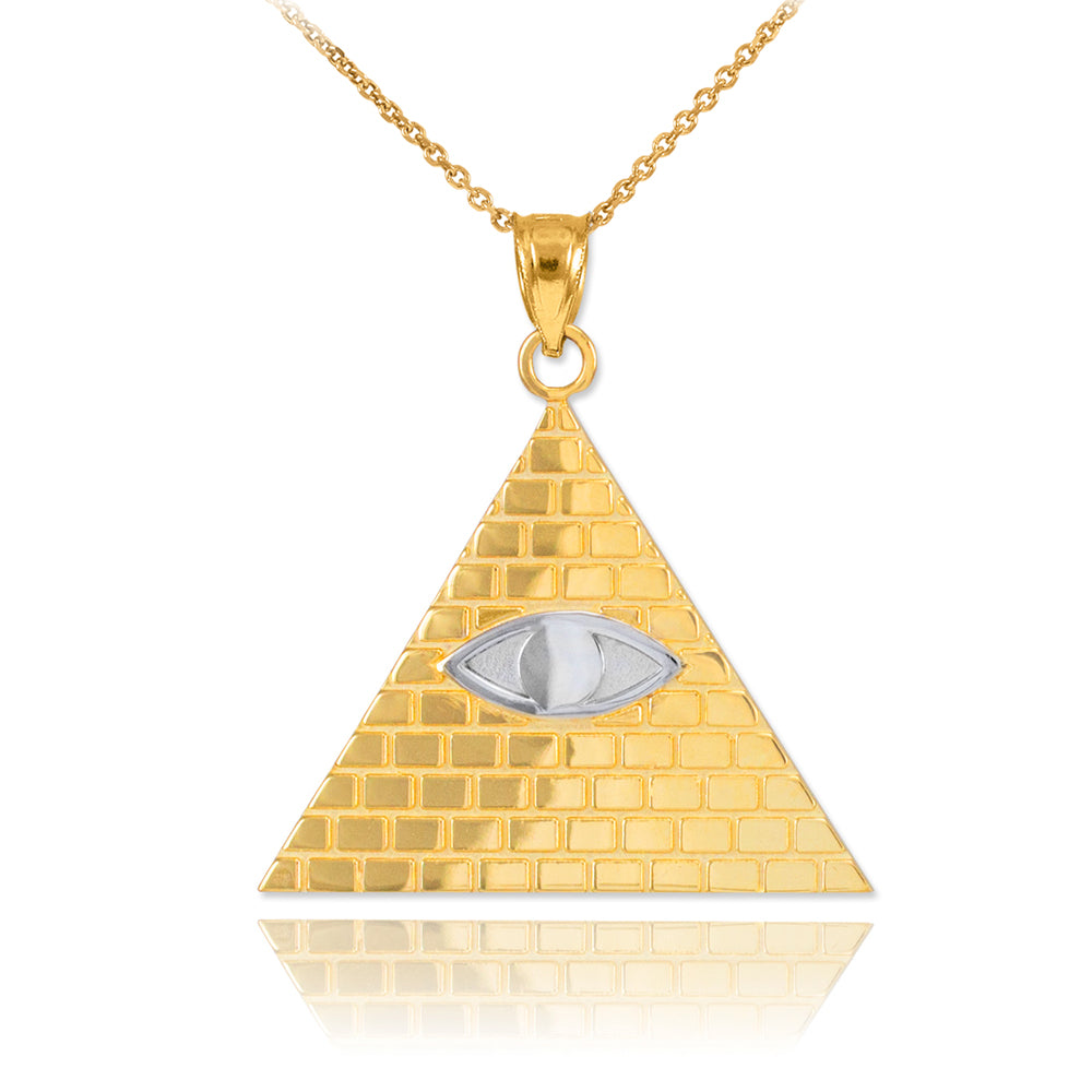 Gold Two-Tone Egyptian Pyramid All-Seeing Eye Of Horus Wadjet Pendant Necklace