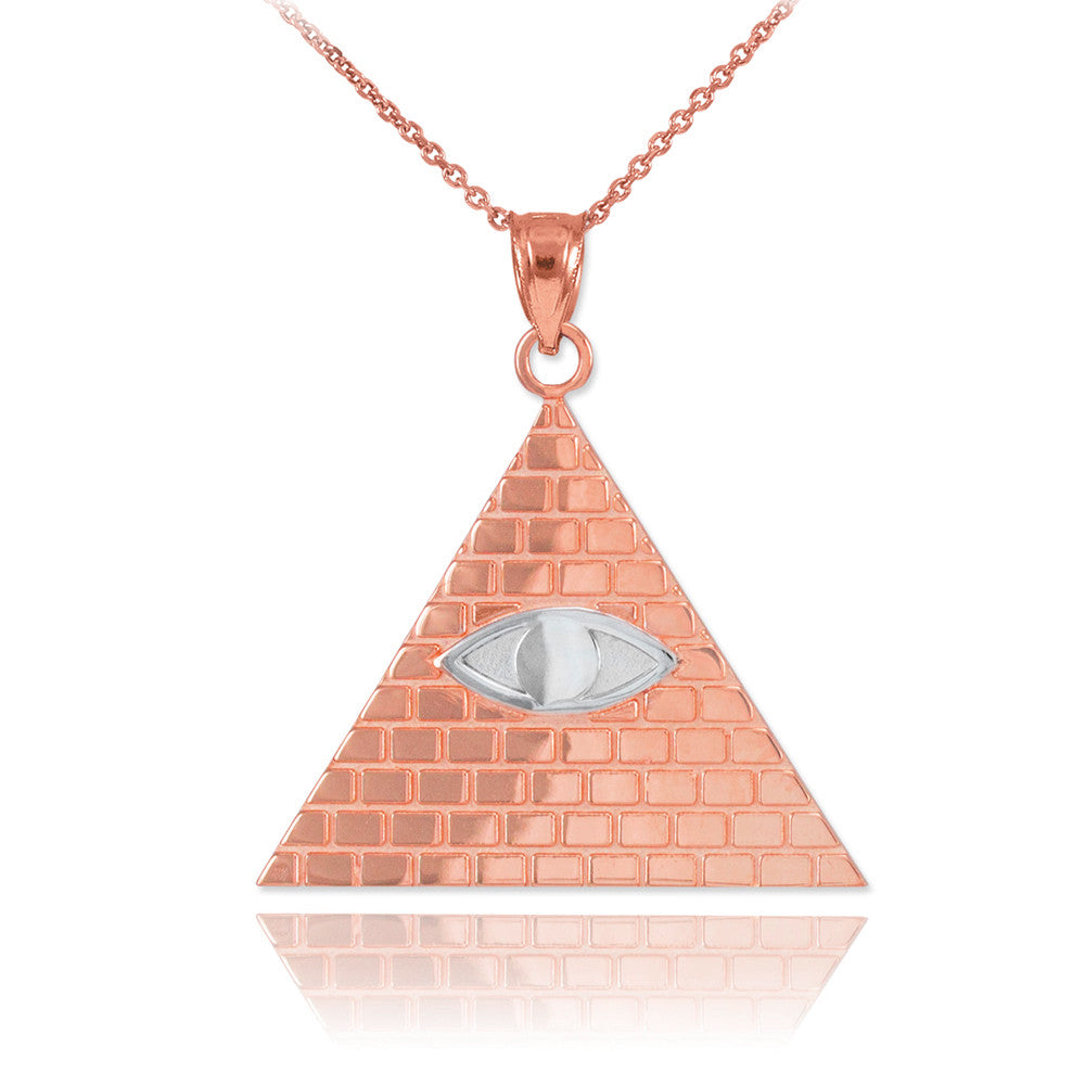 Gold Two-Tone Egyptian Pyramid All-Seeing Eye Of Horus Wadjet Pendant Necklace, view 2