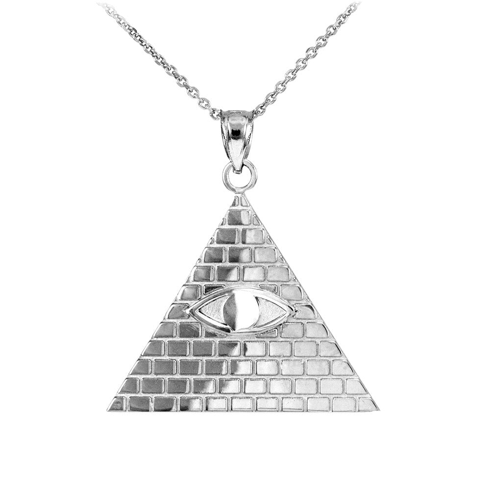 Gold Two-Tone Egyptian Pyramid All-Seeing Eye Of Horus Wadjet Pendant Necklace, view 3