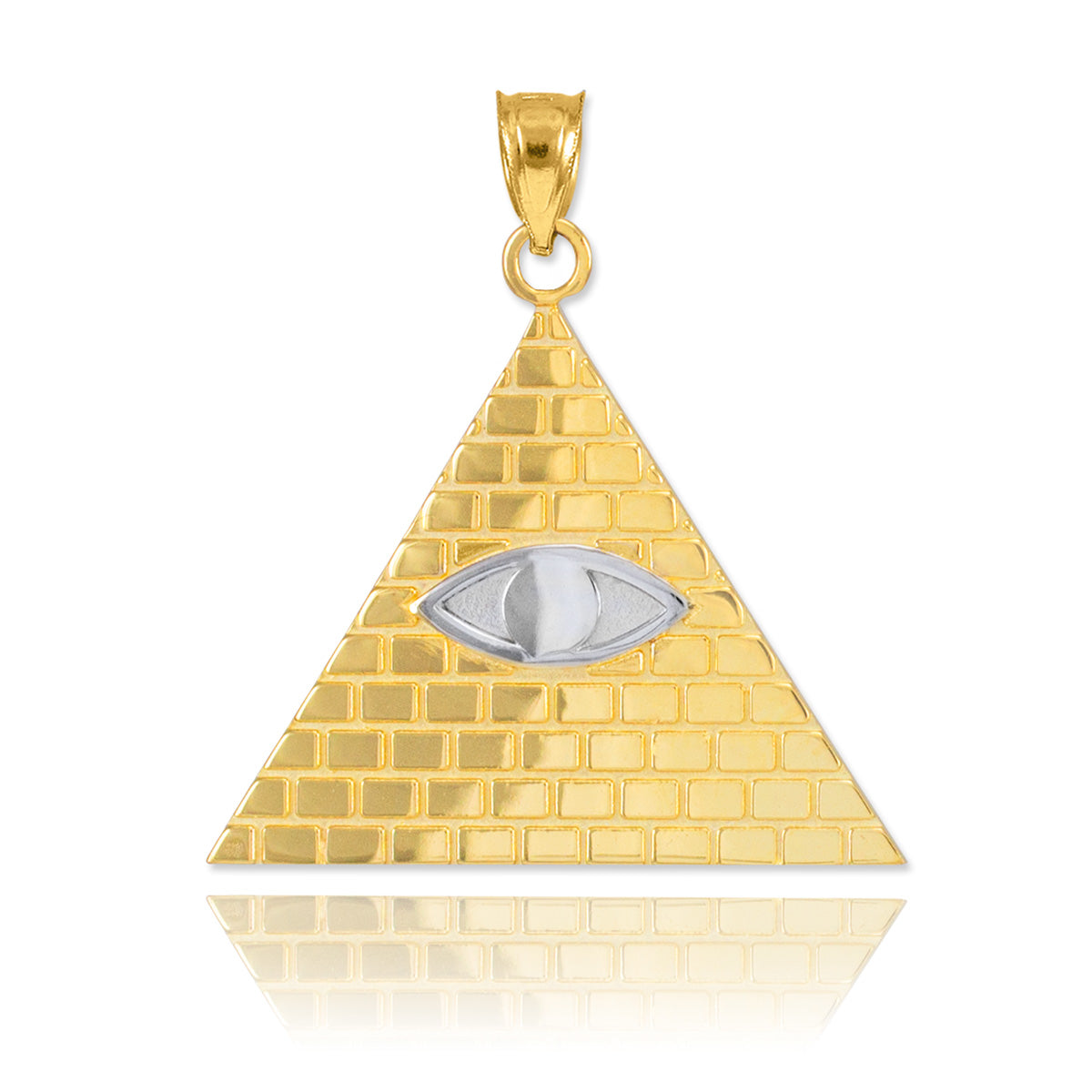 Gold Two-Tone Egyptian Pyramid All-Seeing Eye Of Horus Wadjet Pendant Necklace, view 4