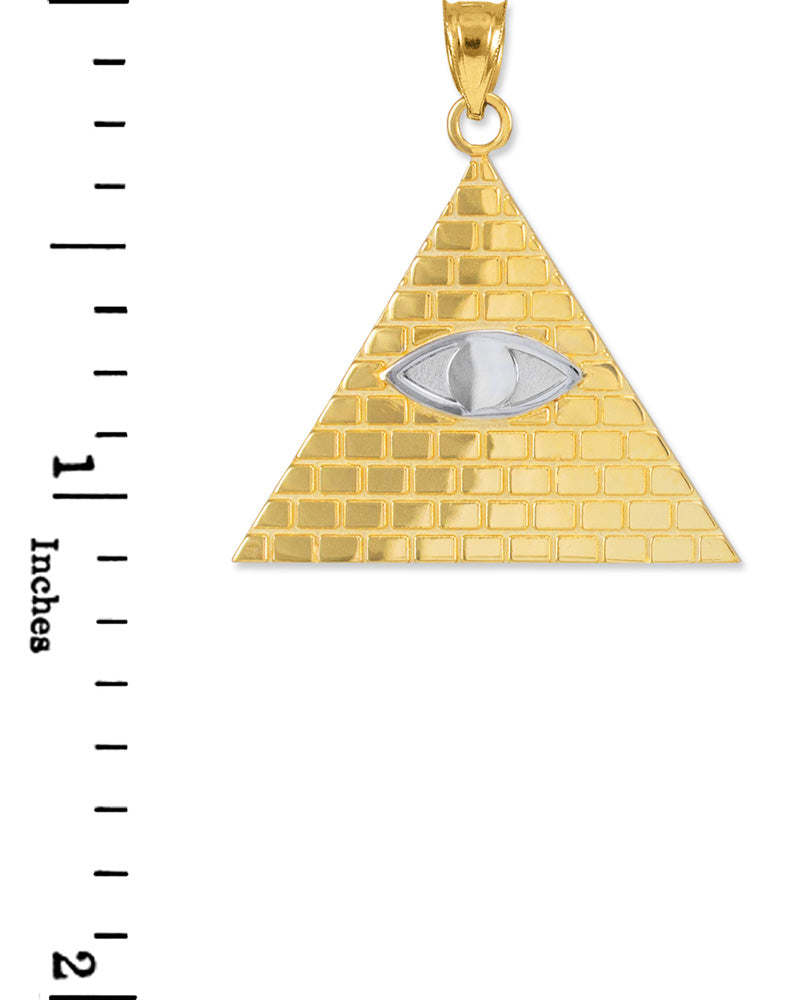 Gold Two-Tone Egyptian Pyramid All-Seeing Eye Of Horus Wadjet Pendant Necklace, view 5