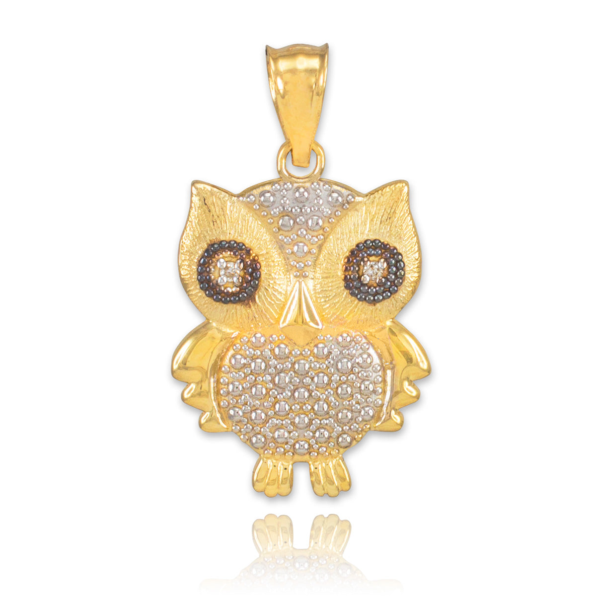 Gold Two-Tone Owl Pendant Necklace with Diamonds, view 2