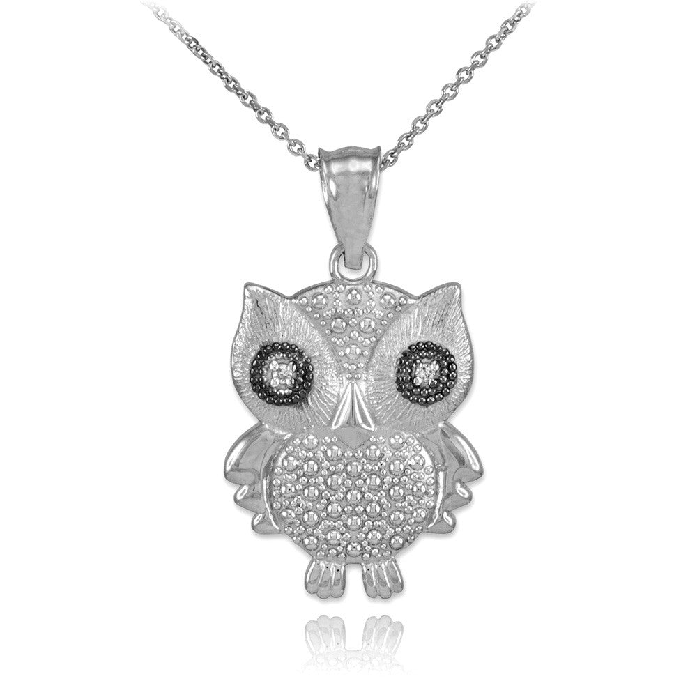 Gold Two-Tone Owl Pendant Necklace with Diamonds, view 4
