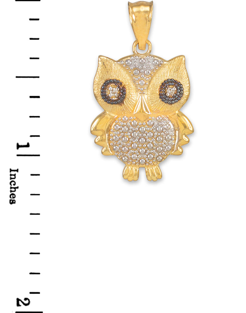 Gold Two-Tone Owl Pendant Necklace with Diamonds, view 5
