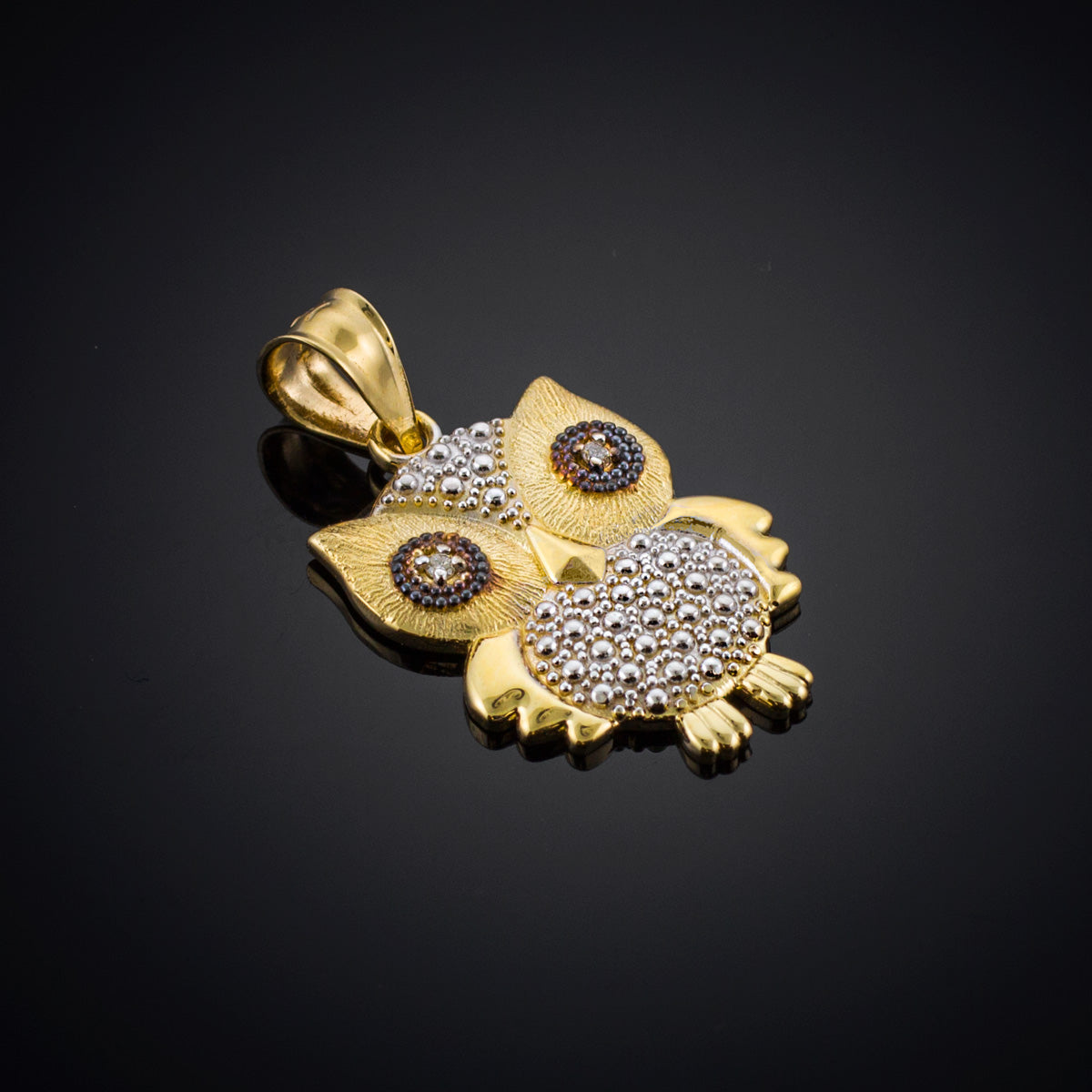 Gold Two-Tone Owl Pendant Necklace with Diamonds, view 6