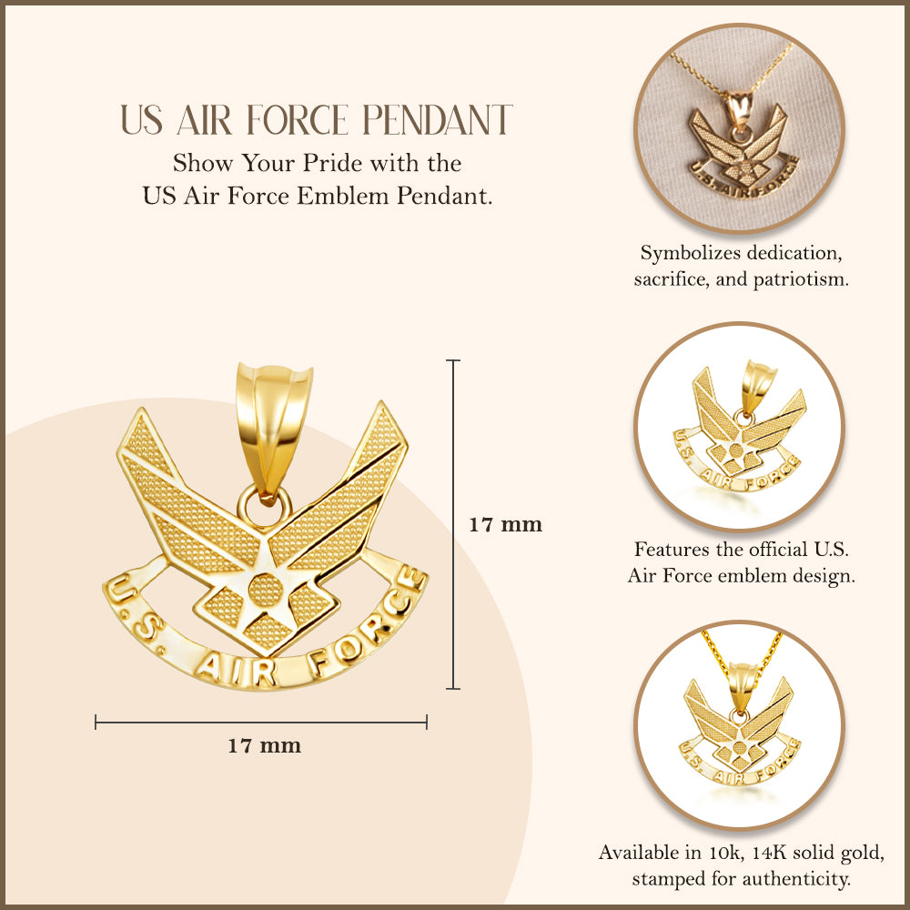 Gold United States Air Force Emblem Officially Licensed Pendant Necklace, view 3