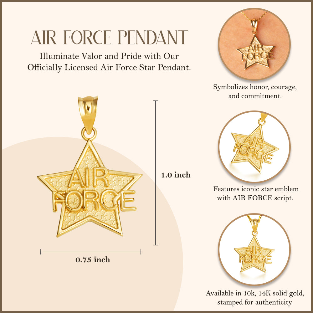 Gold United States Air Force Star Officially Licensed Pendant Necklace, view 4