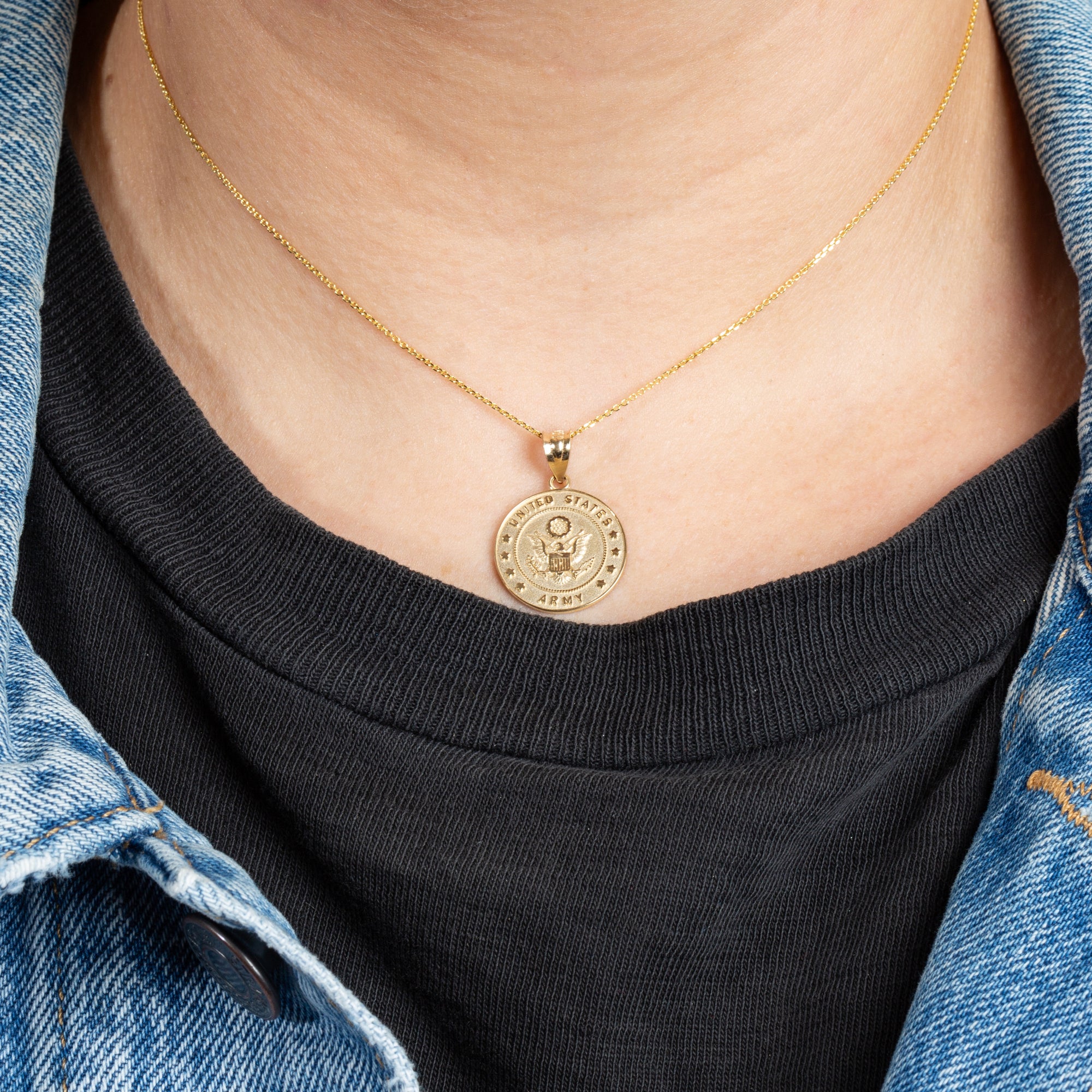Gold United States Army Officially Licensed Eagle Emblem Medallion Pendant Necklace, view 3
