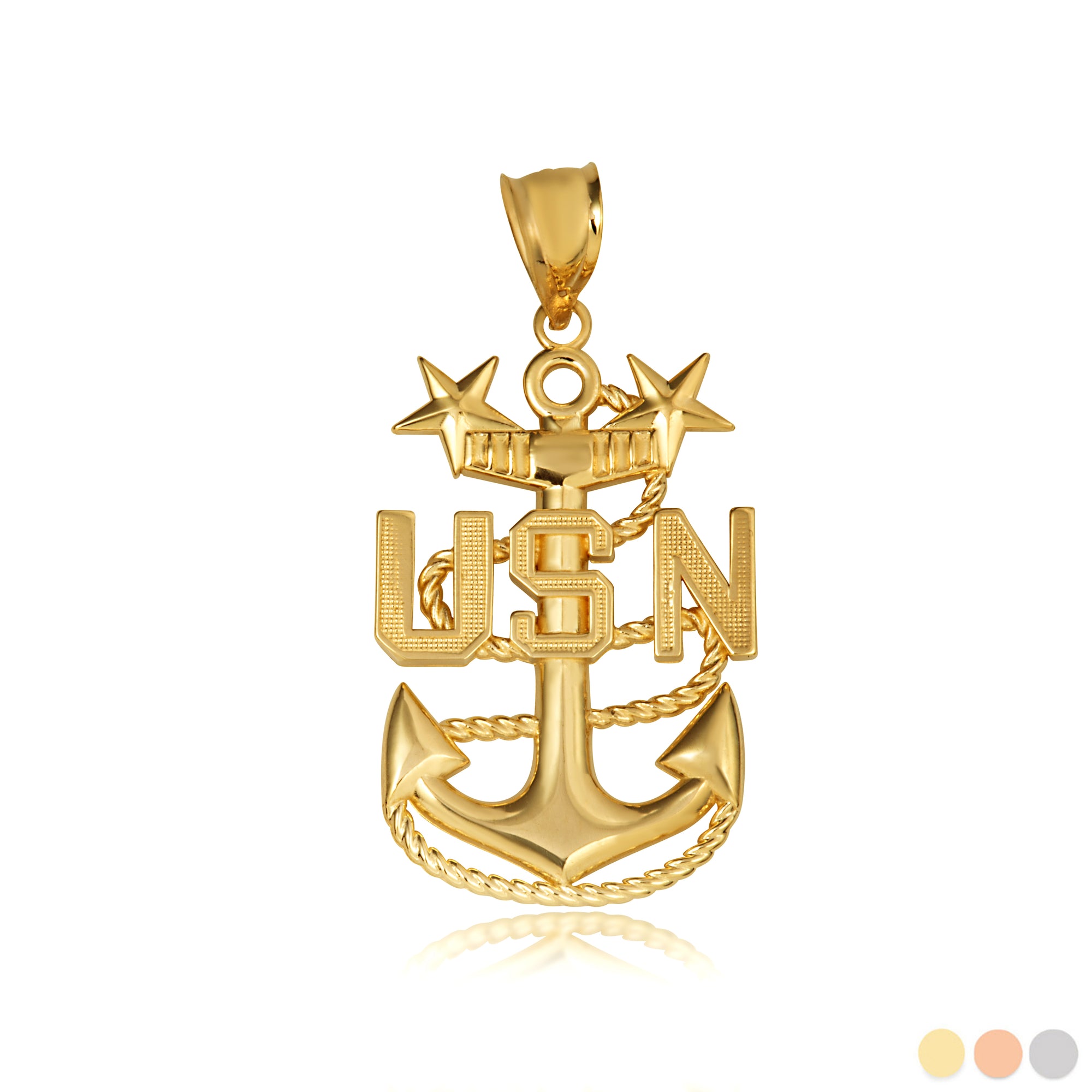 Gold United States Navy Officially Licensed Master Chief Petty Officer Anchor Pendant Necklace