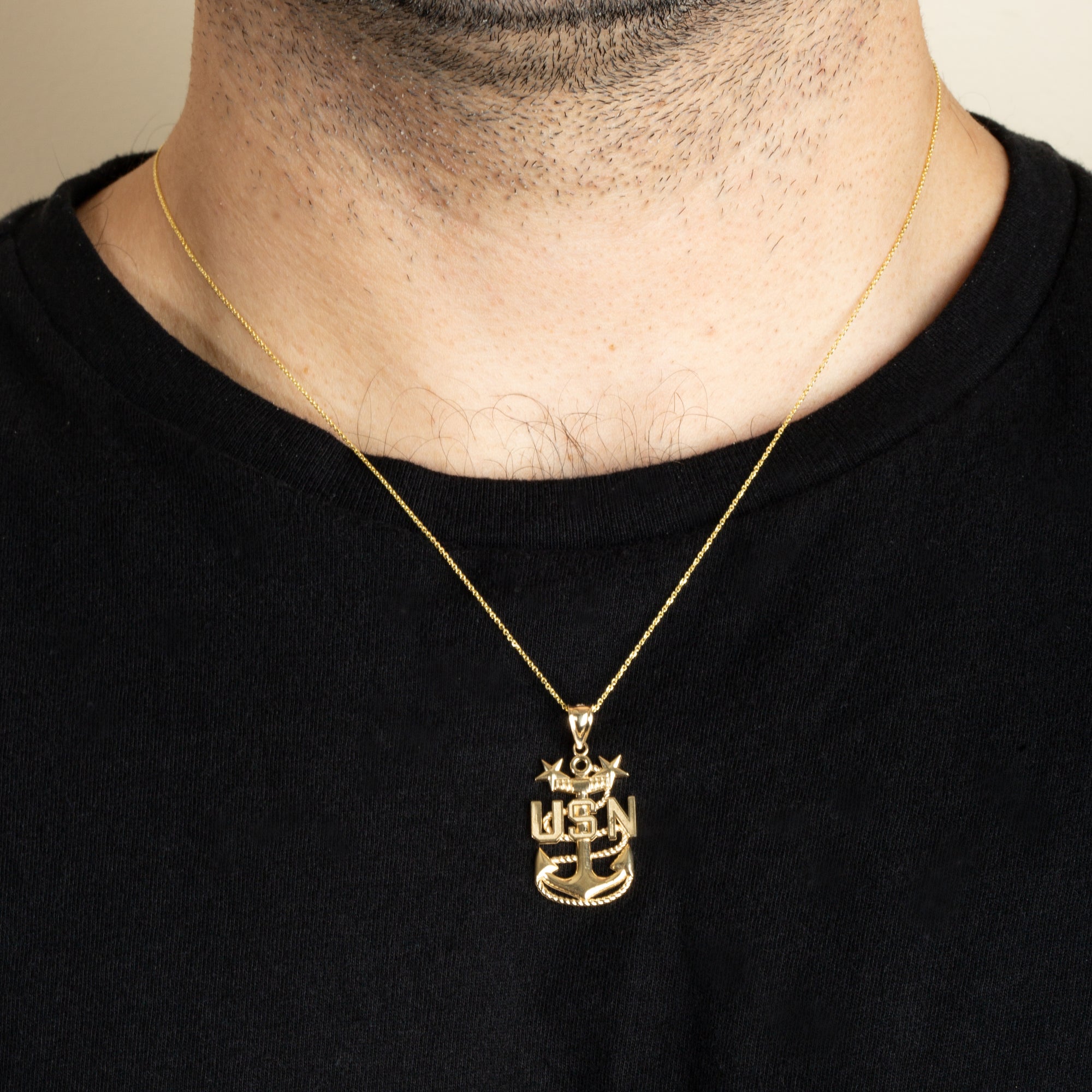 Gold United States Navy Officially Licensed Master Chief Petty Officer Anchor Pendant Necklace, view 2