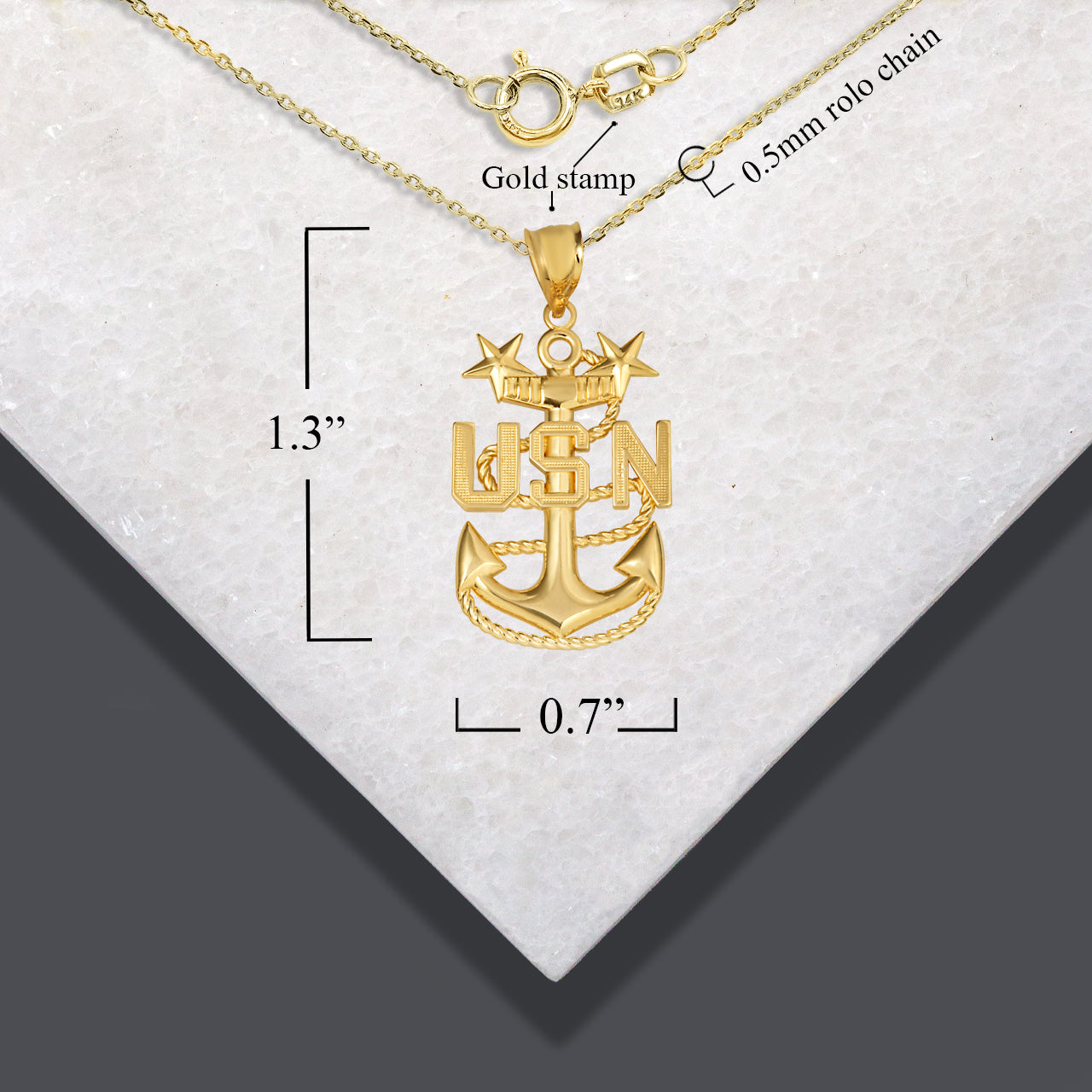 Gold United States Navy Officially Licensed Master Chief Petty Officer Anchor Pendant Necklace, view 4