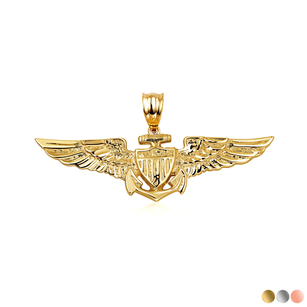 Gold United States Navy Officially Licensed Shield Eagle Anchor Emblem Pendant Necklace