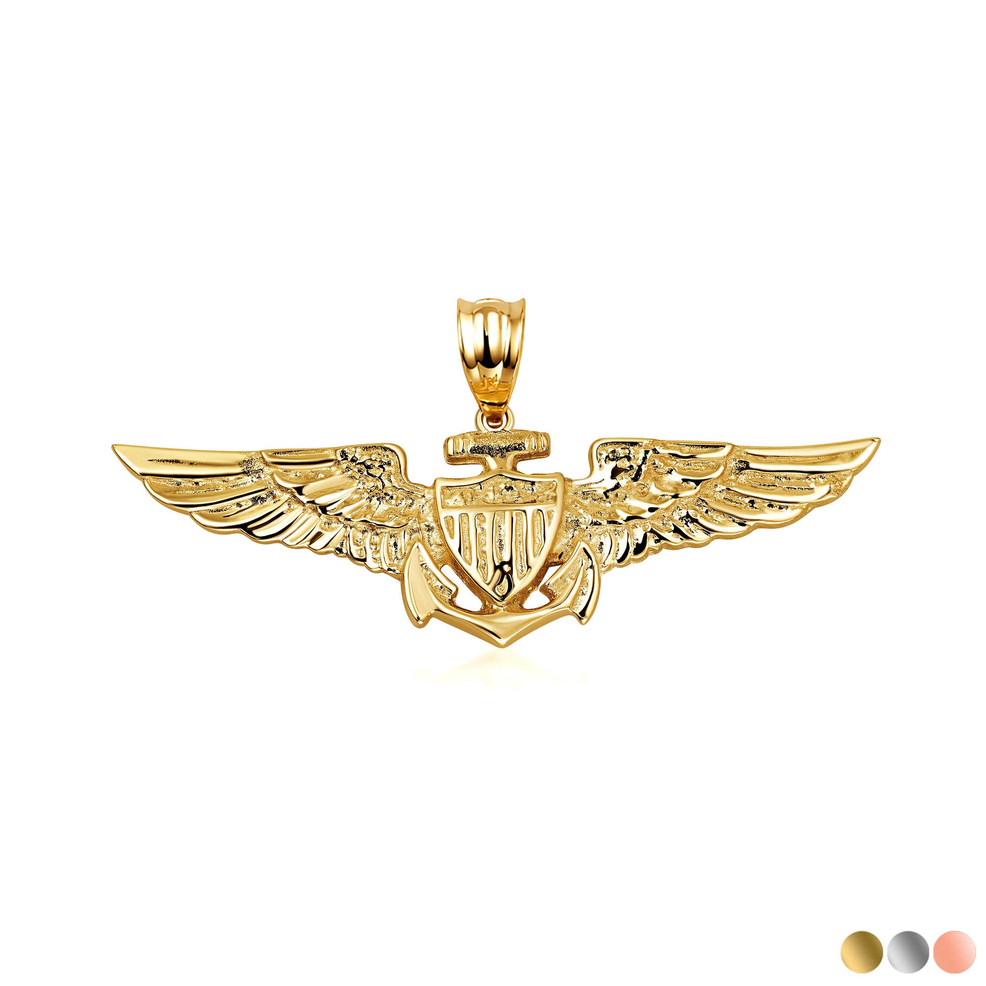 Gold United States Navy Officially Licensed Shield Eagle Anchor Emblem Pendant Necklace