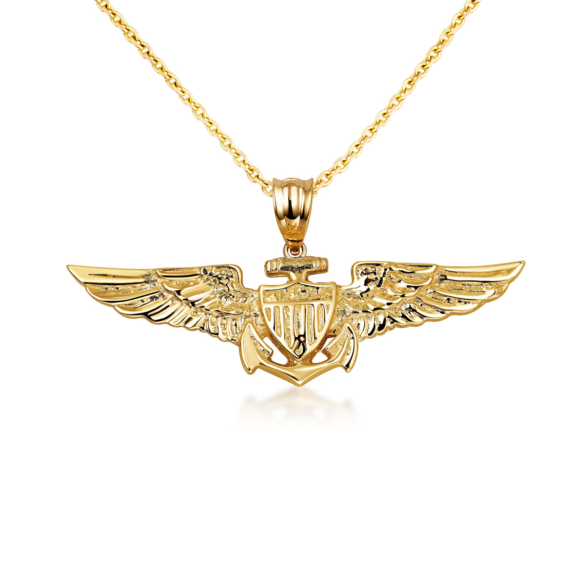 Gold United States Navy Officially Licensed Shield Eagle Anchor Emblem Pendant Necklace, view 4
