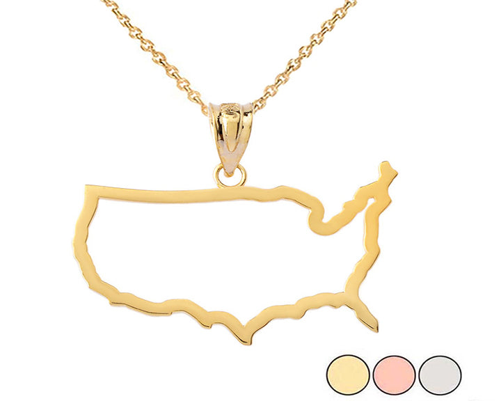 Gold United States of America Outline Pendant Necklace