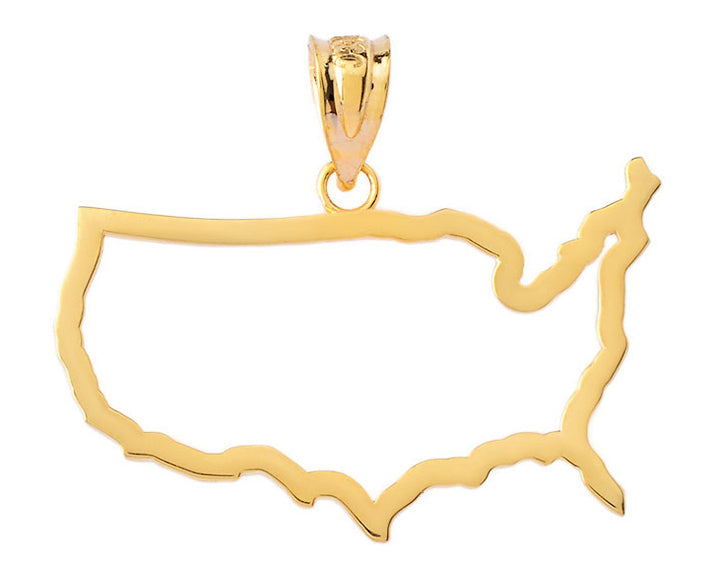 Gold United States of America Outline Pendant Necklace, view 2
