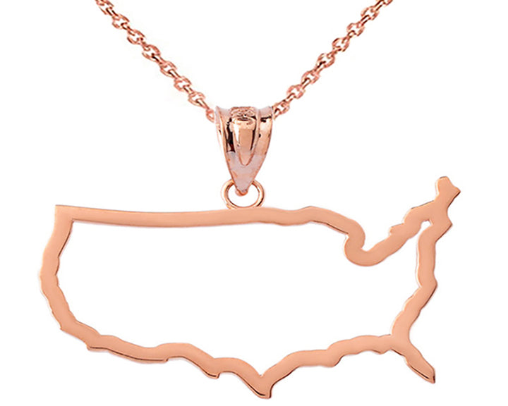 Gold United States of America Outline Pendant Necklace, view 3