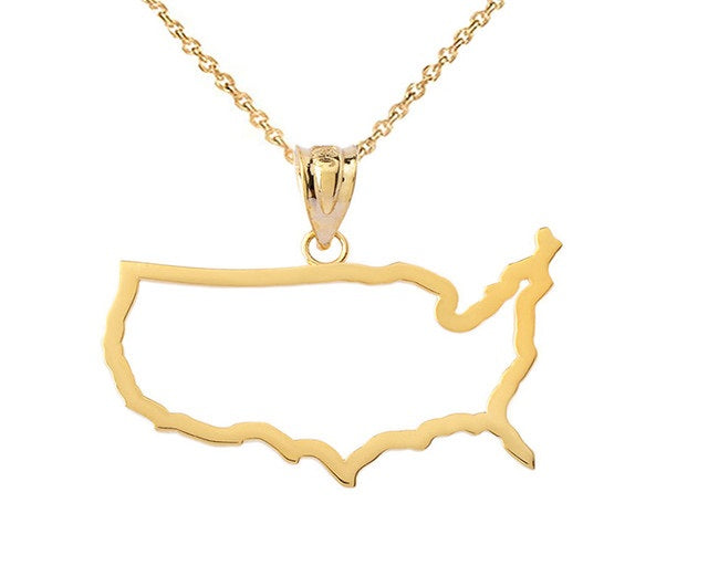 Gold United States of America Outline Pendant Necklace, view 7