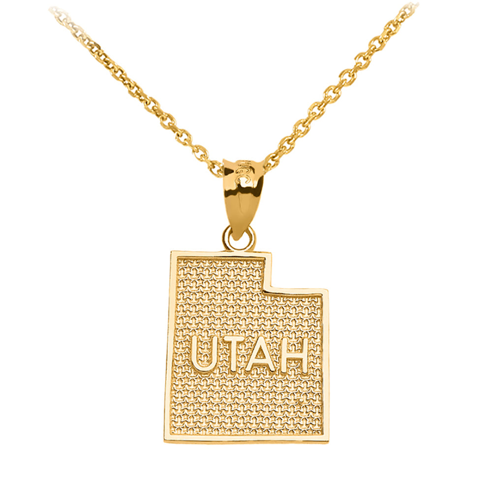 Gold Utah State Map Pendant Necklace
