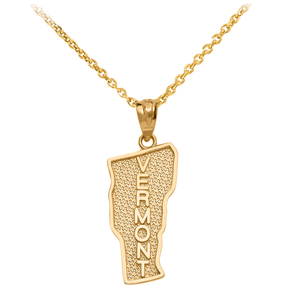 Gold Vermont State Map Pendant Necklace