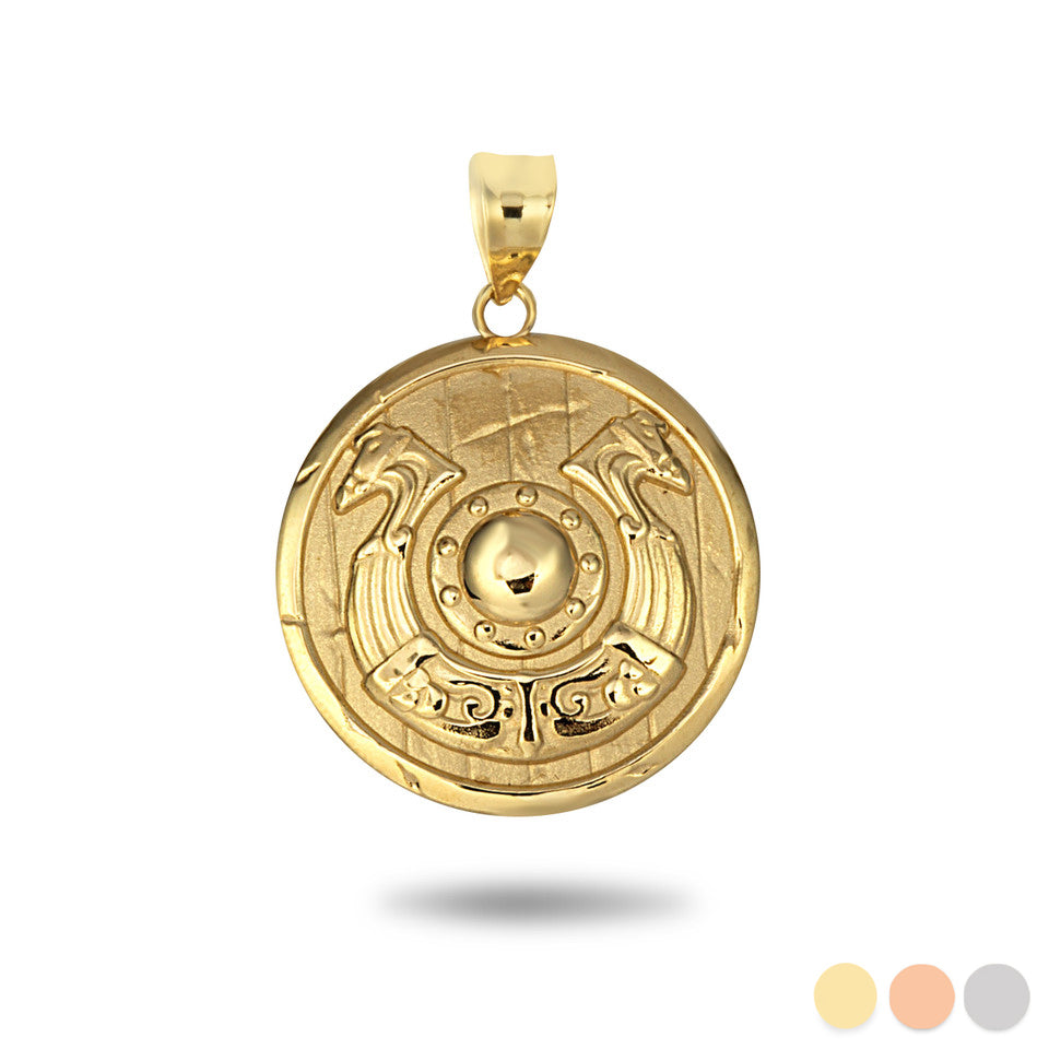 Gold Viking Horseshoe Shield Norse Pendant Necklace