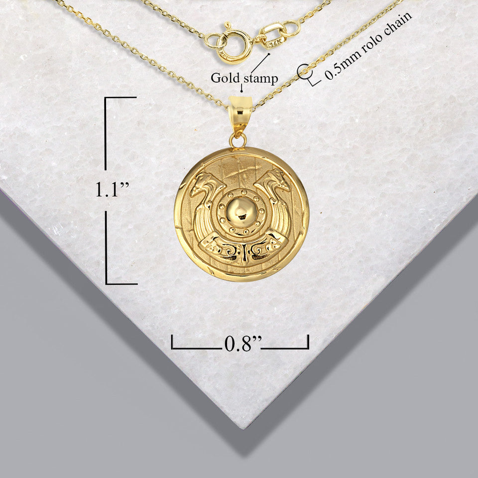Gold Viking Horseshoe Shield Norse Pendant Necklace, view 3