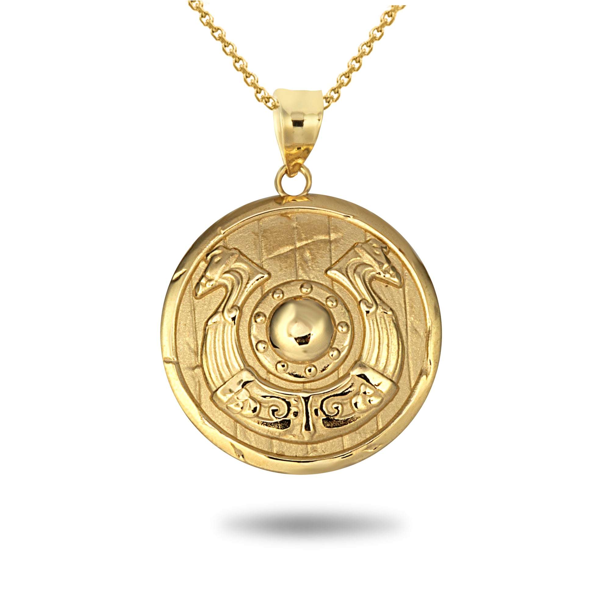Gold Viking Horseshoe Shield Norse Pendant Necklace, view 4