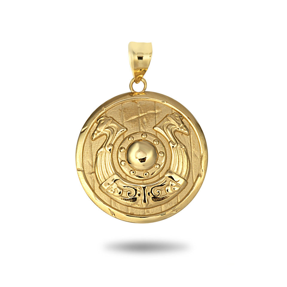 Gold Viking Horseshoe Shield Norse Pendant Necklace, view 9