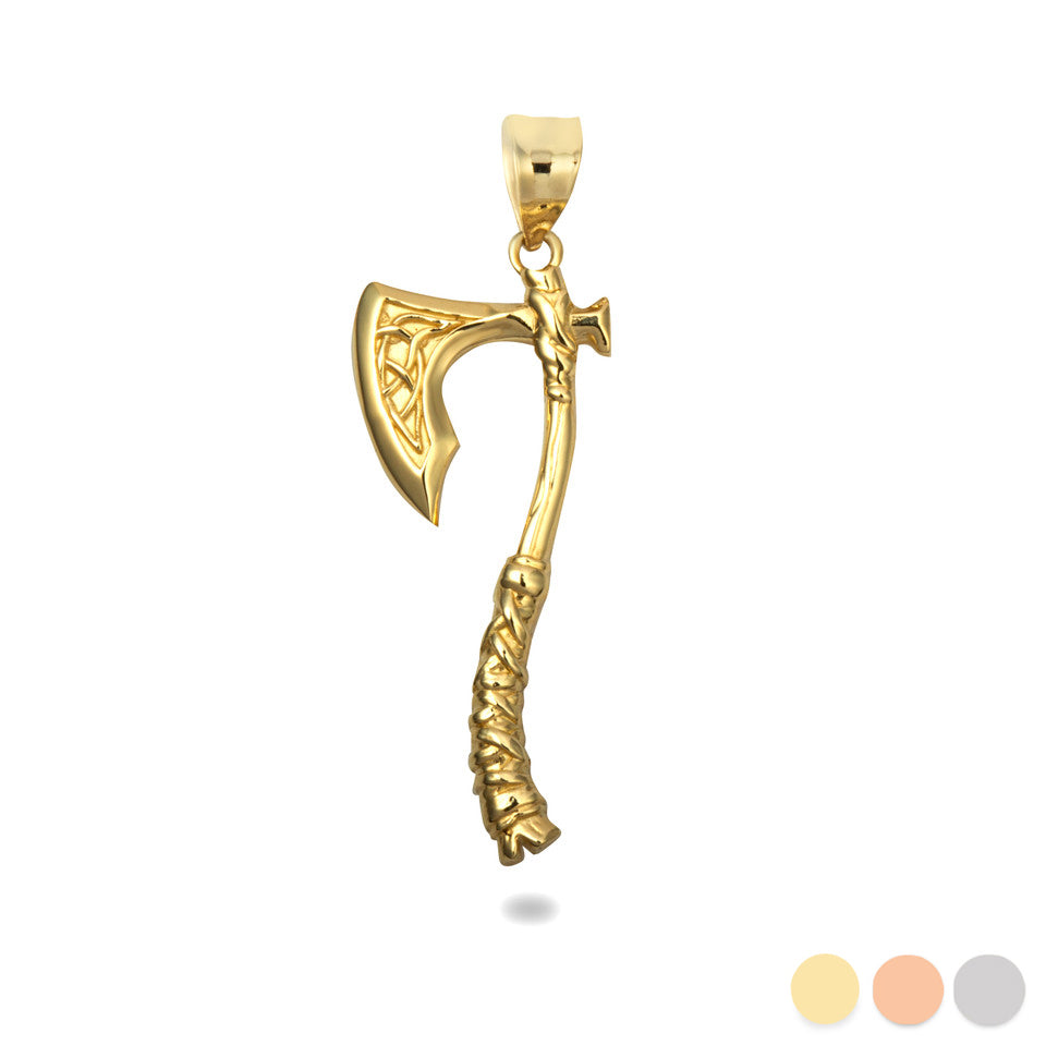 Gold Viking Norse Battle Axe Pendant Necklace