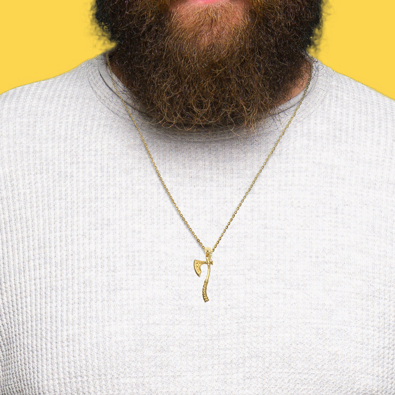 Gold Viking Norse Battle Axe Pendant Necklace, view 2