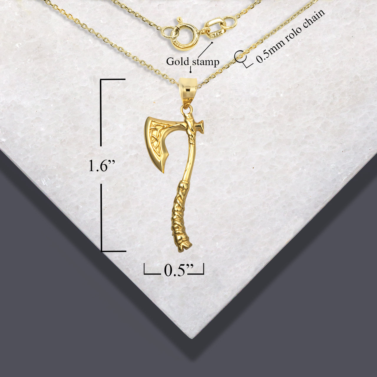 Gold Viking Norse Battle Axe Pendant Necklace, view 4
