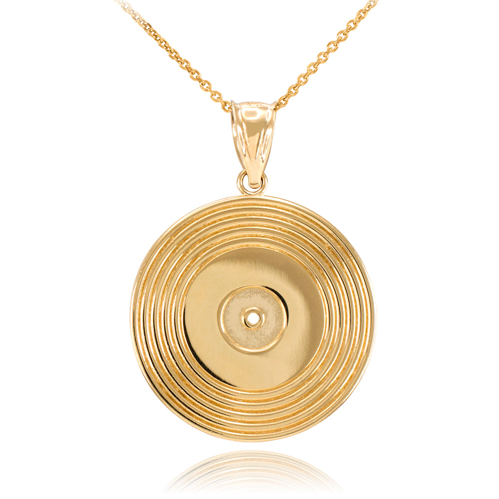 Gold Vinyl Disc Music Recording Pendant Necklace
