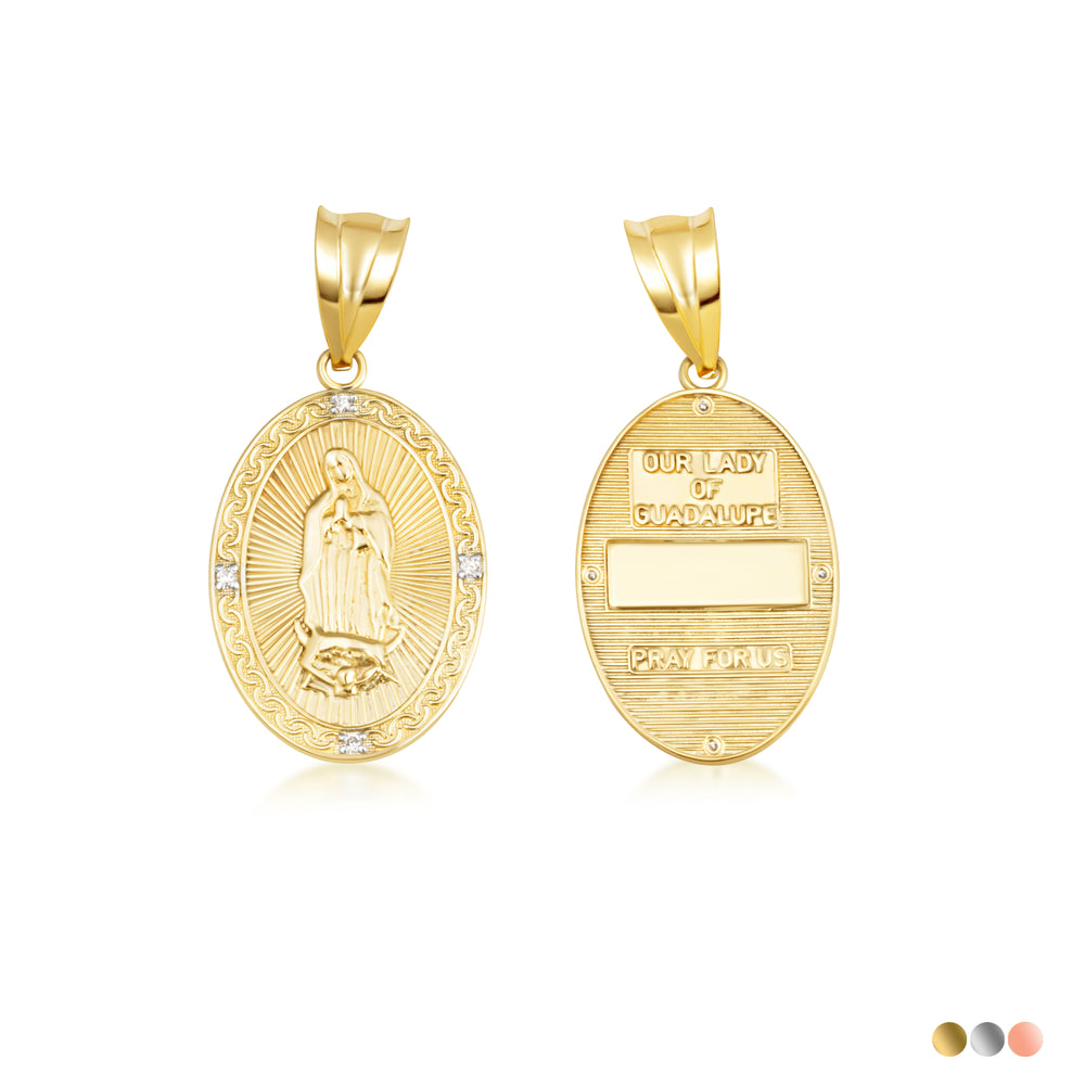 Gold Virgen Mary de Guadalupe Necklace with Diamonds