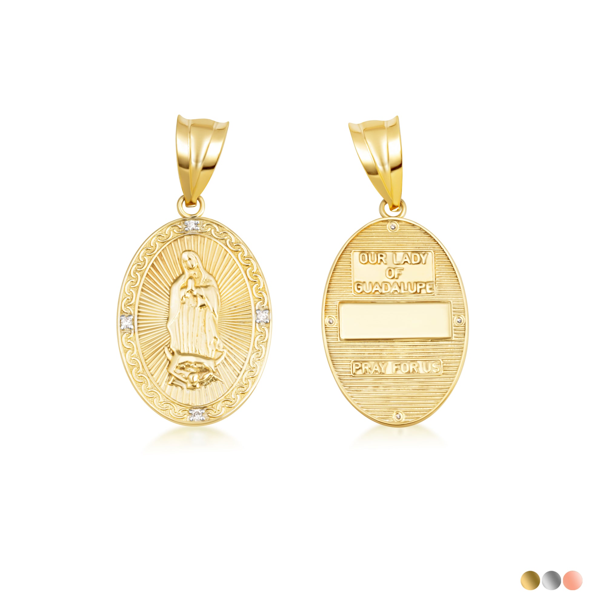 Gold Virgen Mary de Guadalupe Necklace with Diamonds