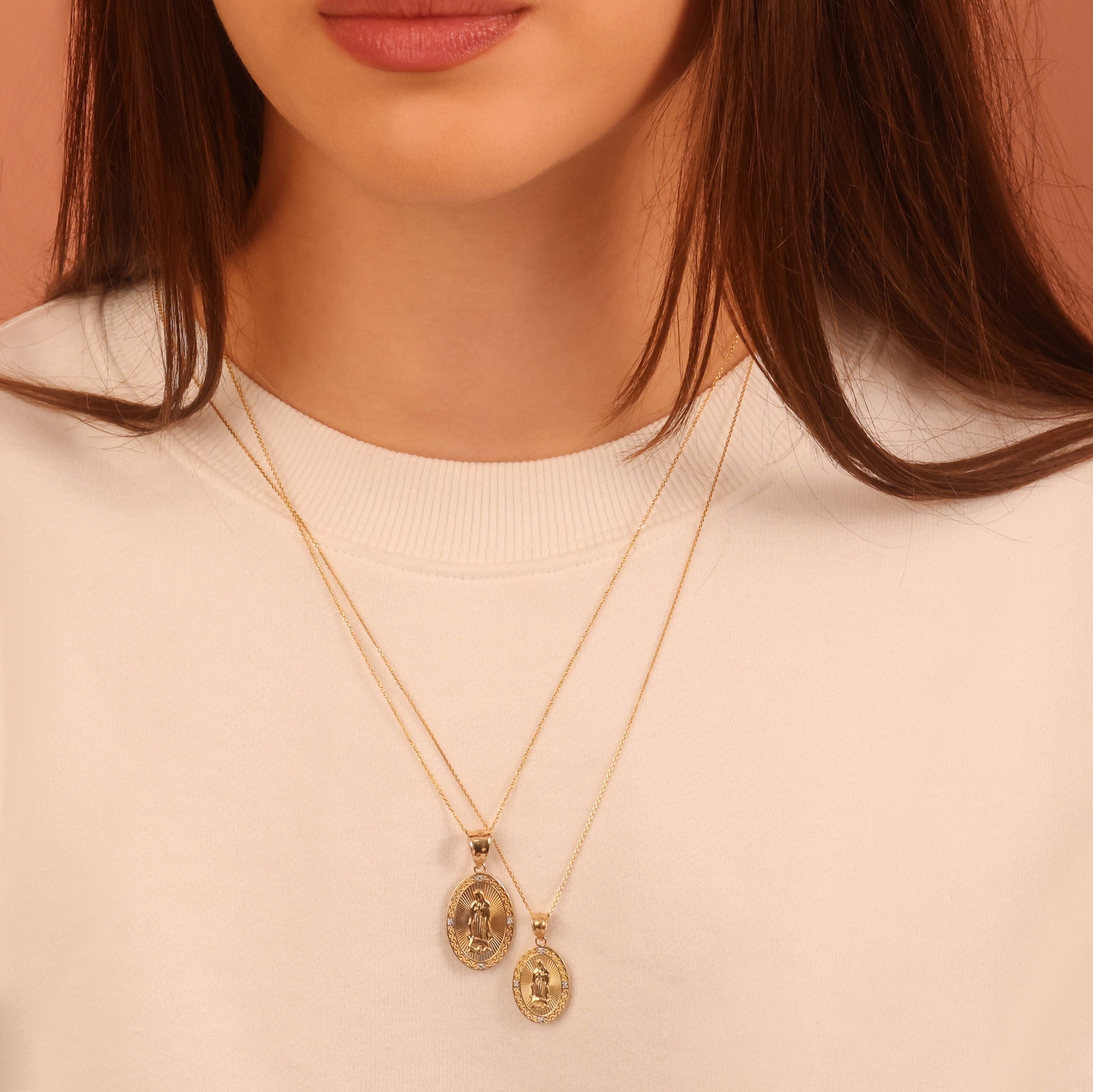 Gold Virgen Mary de Guadalupe Necklace with Diamonds, view 3
