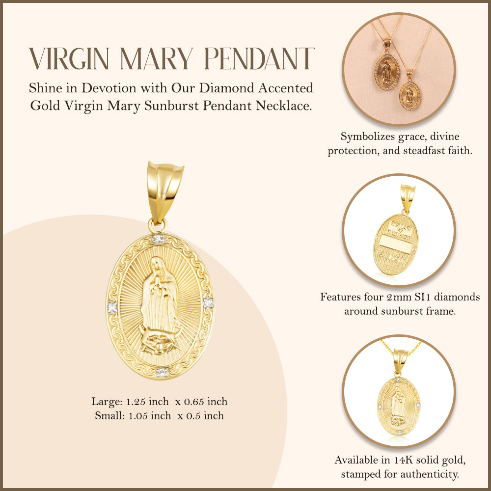 Gold Virgen Mary de Guadalupe Necklace with Diamonds, view 4