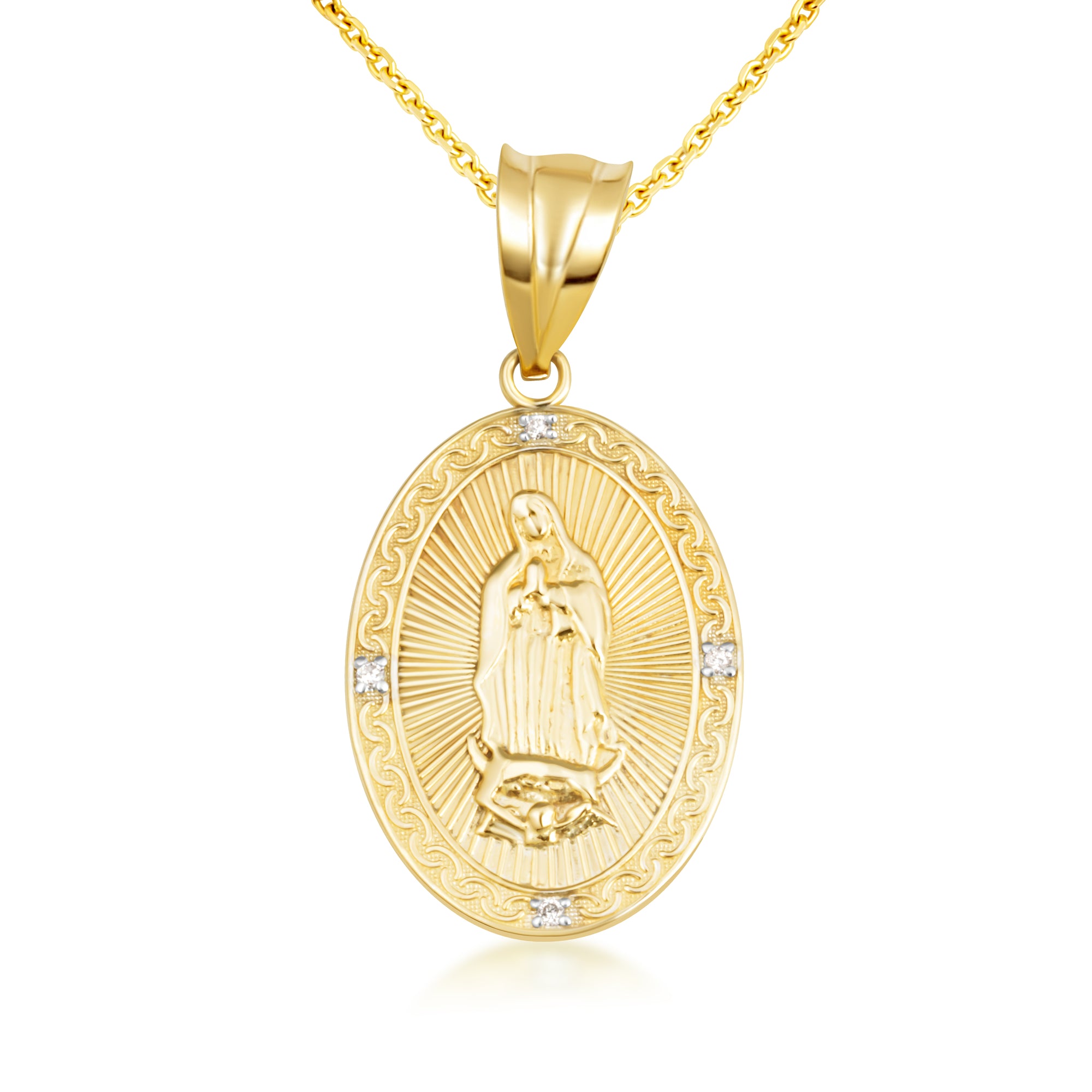 Gold Virgen Mary de Guadalupe Necklace with Diamonds, view 5
