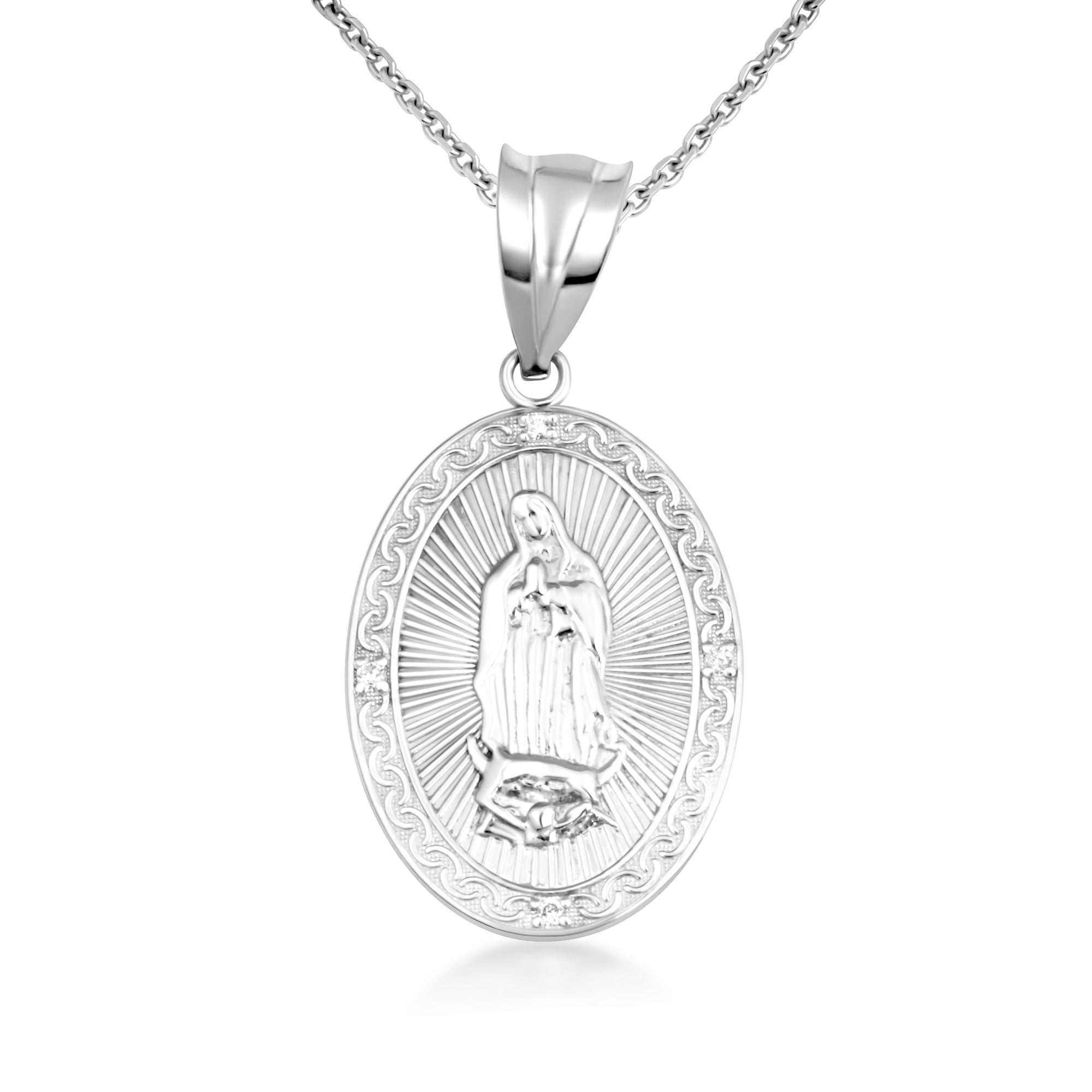Gold Virgen Mary de Guadalupe Necklace with Diamonds, view 7