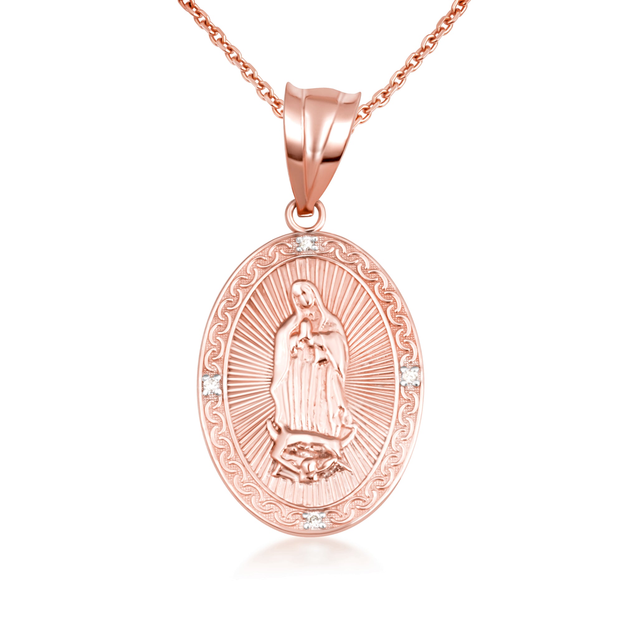 Gold Virgen Mary de Guadalupe Necklace with Diamonds, view 10