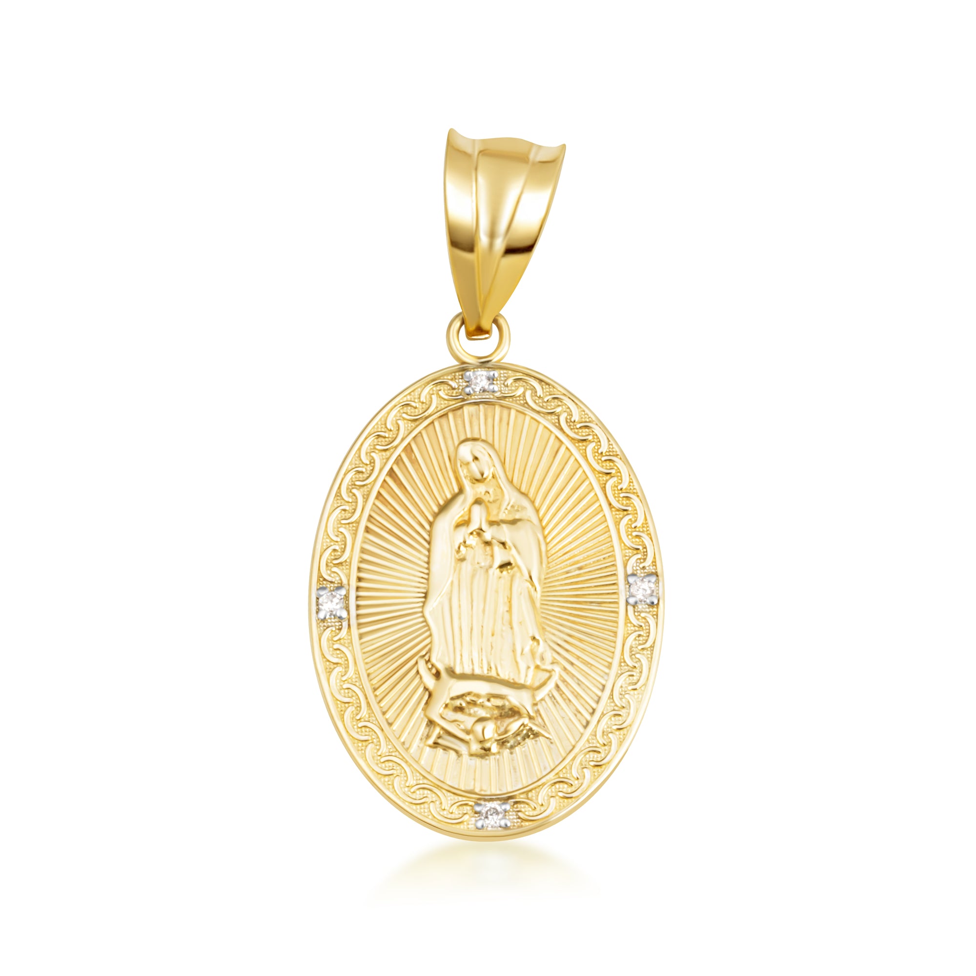 Gold Virgen Mary de Guadalupe Necklace with Diamonds, view 13