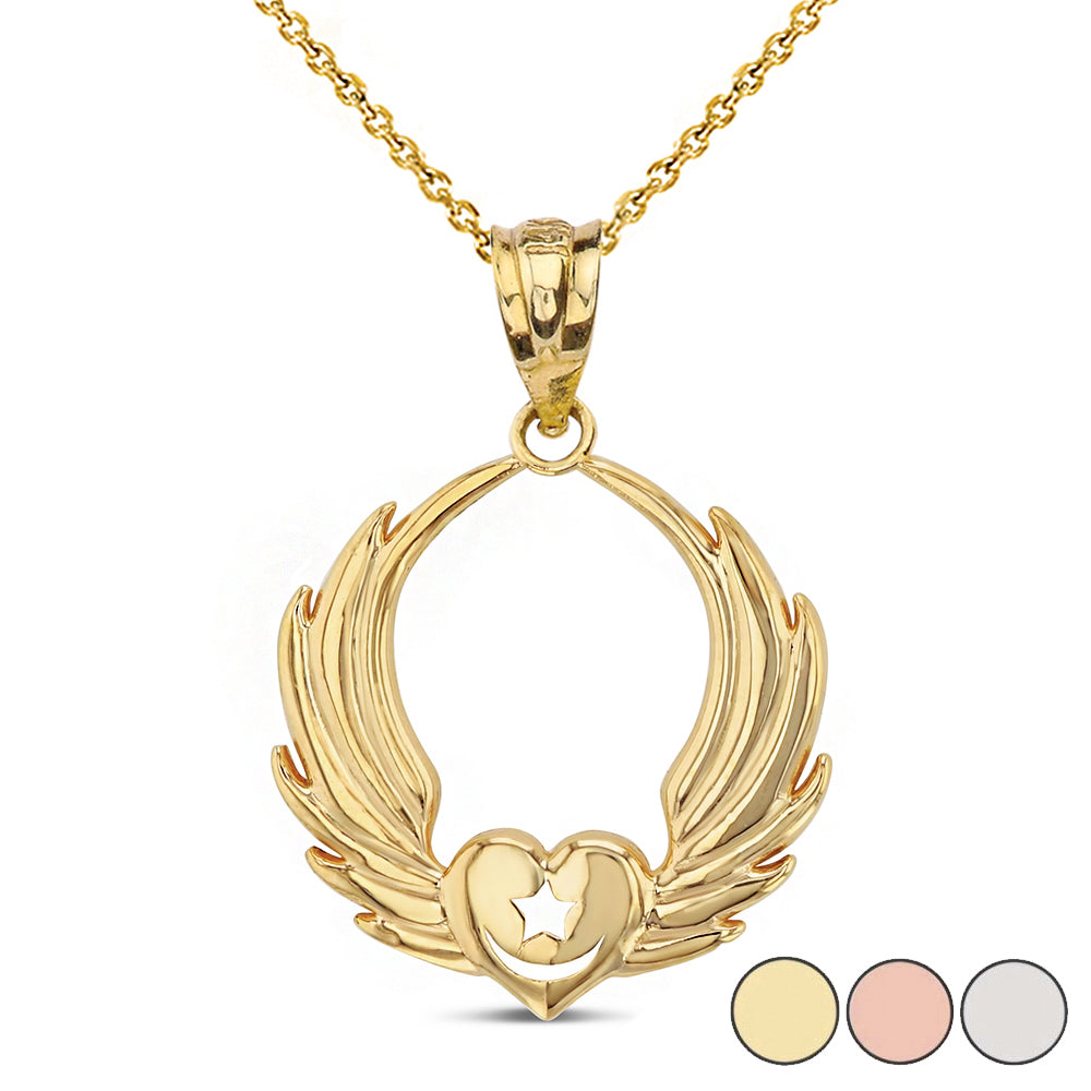 Gold Winged Heart with Star & Crescent Islam Sufi Order Pendant Necklace