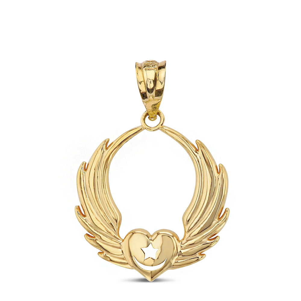 Gold Winged Heart with Star & Crescent Islam Sufi Order Pendant Necklace, view 2
