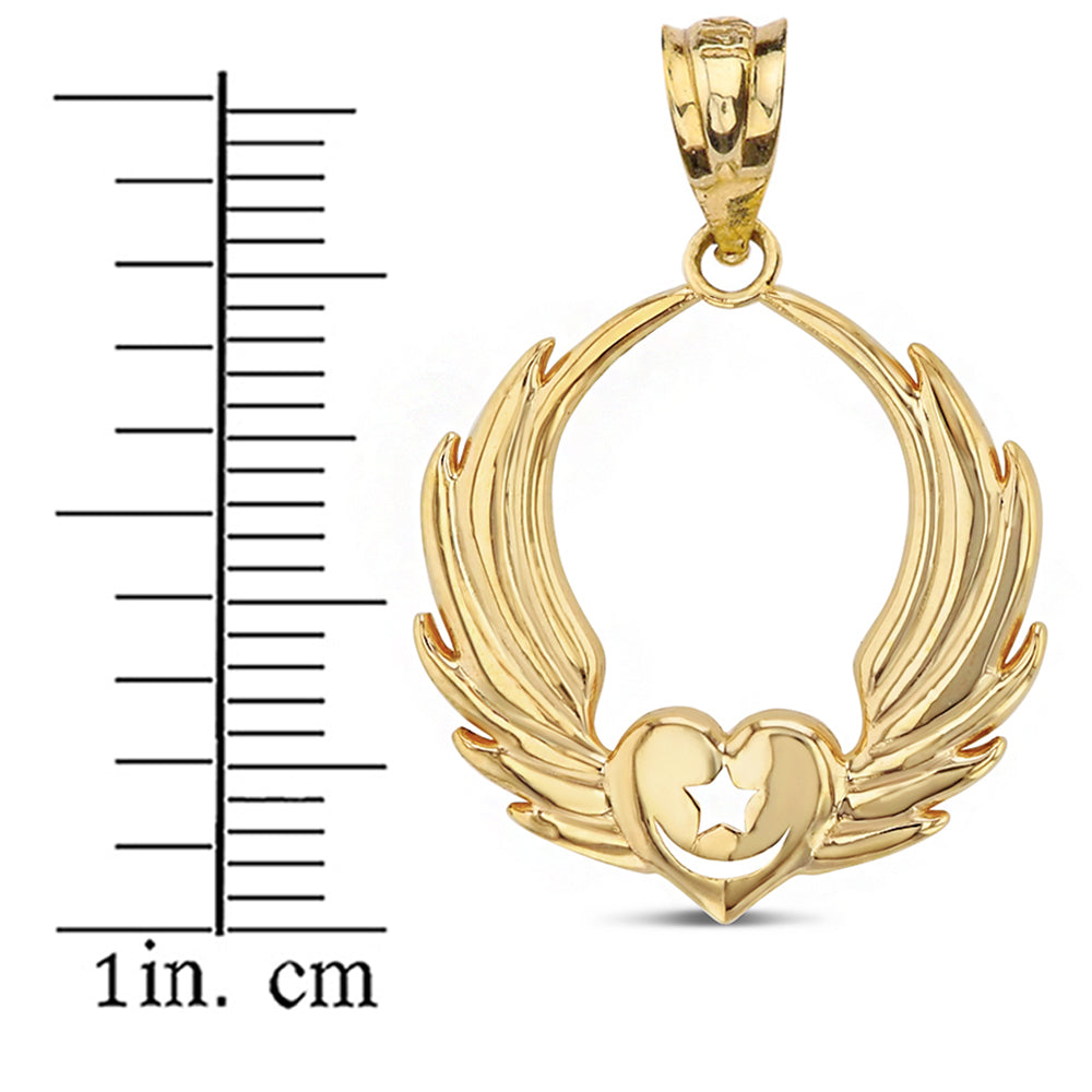 Gold Winged Heart with Star & Crescent Islam Sufi Order Pendant Necklace, view 3