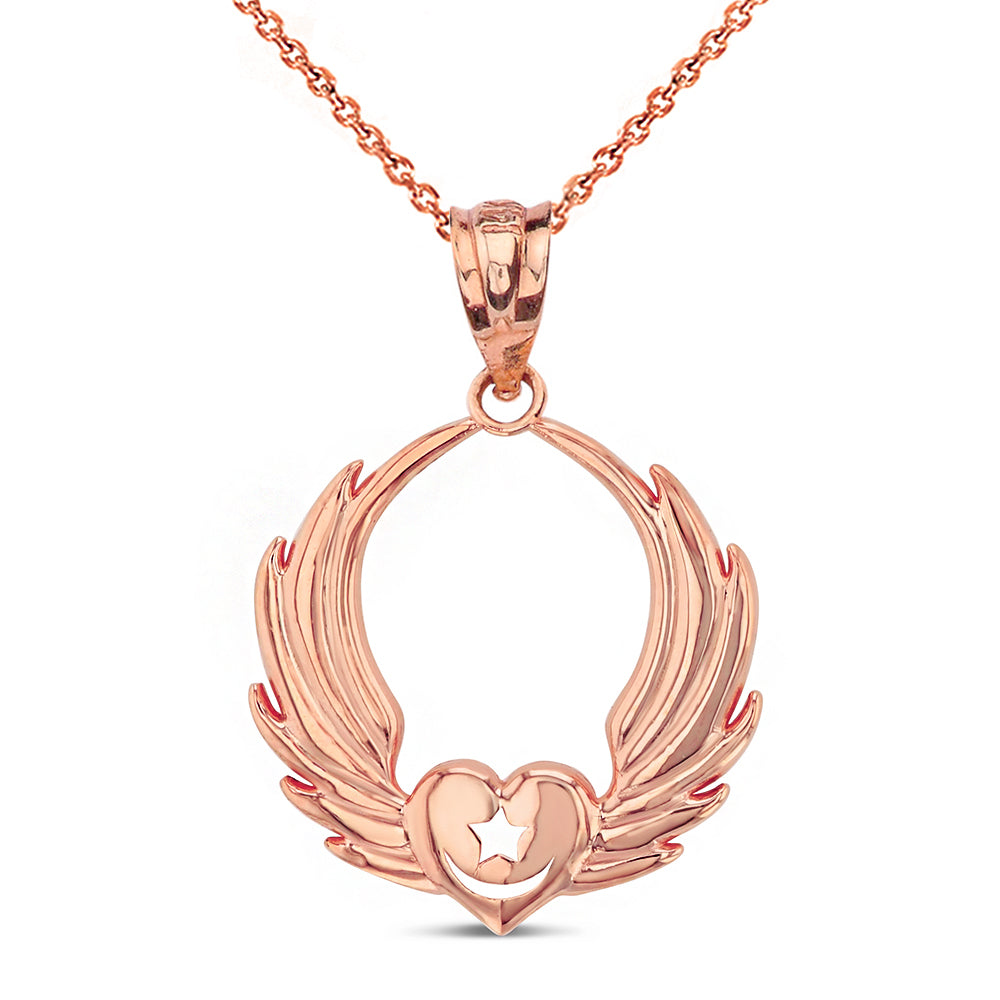 Gold Winged Heart with Star & Crescent Islam Sufi Order Pendant Necklace, view 4