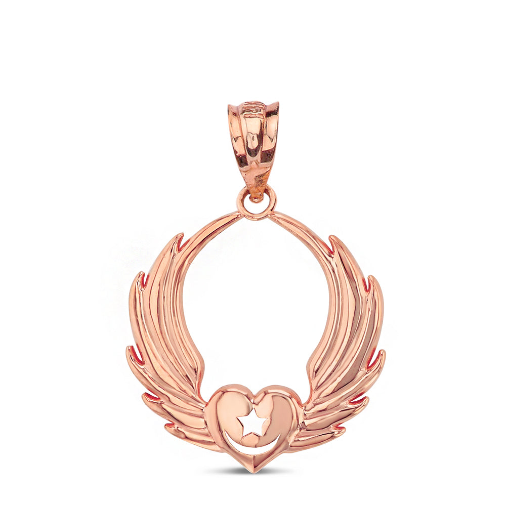 Gold Winged Heart with Star & Crescent Islam Sufi Order Pendant Necklace, view 5